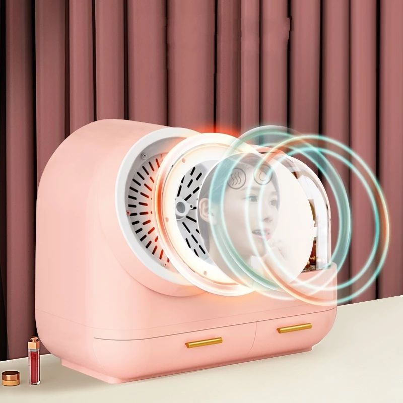 Organizador de maquillaje portátil con espejo y ventilador de luz LED