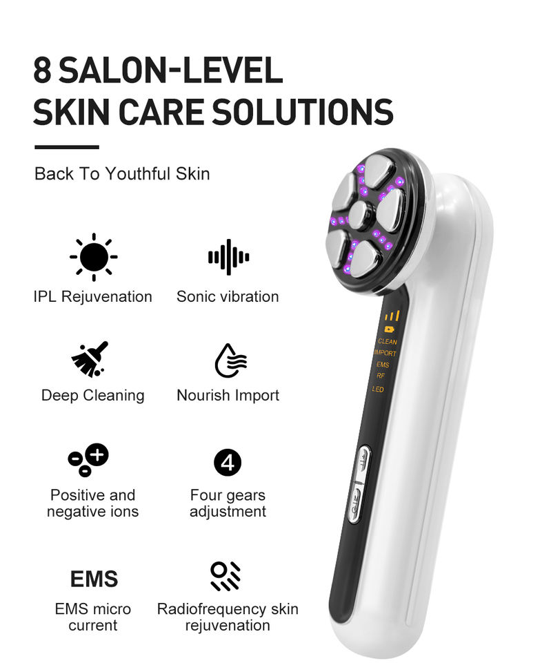 Masajeador facial con luz LED de color de iones negativos RF EMS 