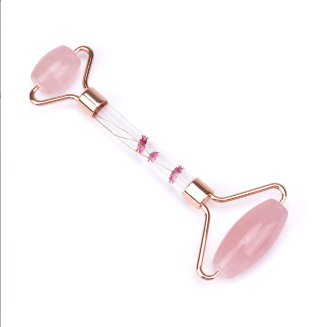 Rodillo de jade masajeador facial de cuarzo rosa 3D para ojos faciales