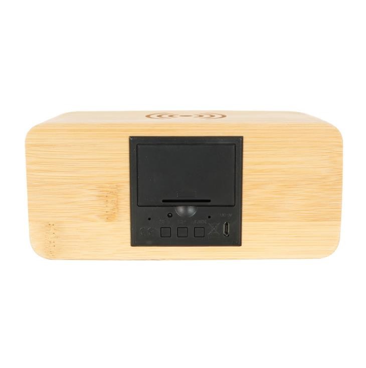 Reloj despertador de madera con temperatura digital LED y cargador inalámbrico