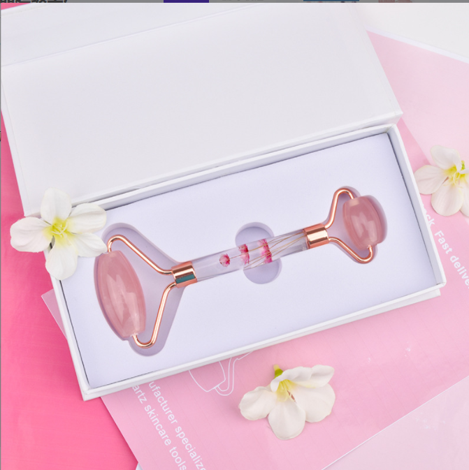 Rodillo de jade masajeador facial de cuarzo rosa 3D para ojos faciales