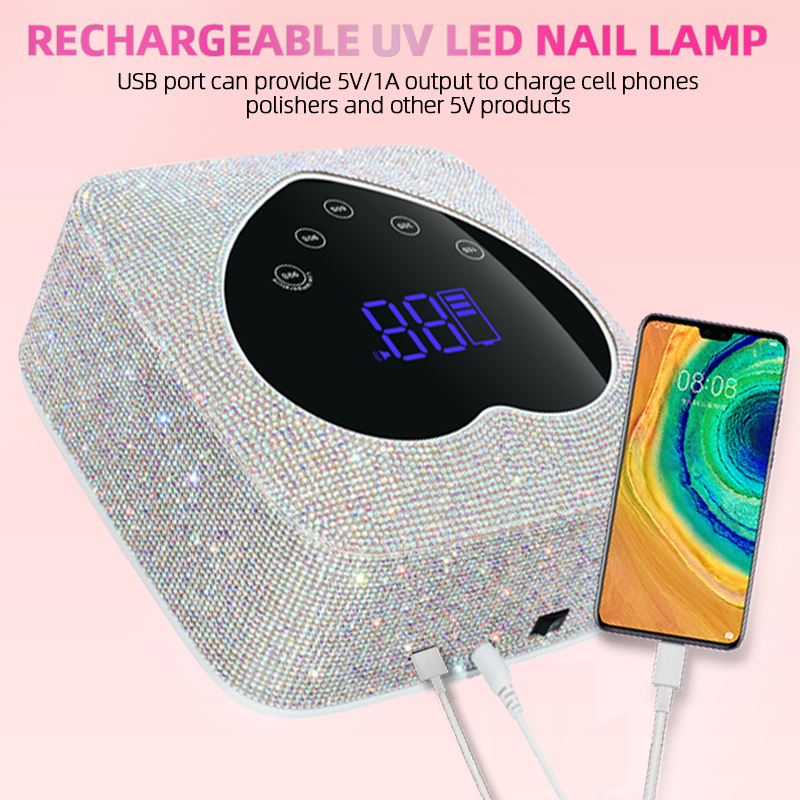 Lámpara de luz para secador de uñas de gel UV LED inalámbrica recargable de 72 W