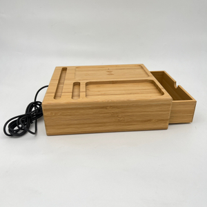 Cargador inalámbrico de bambú de madera de 10W con organizador de escritorio para dormitorio 