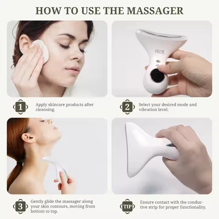  Máquina de estiramiento facial con terapia LED, instrumento de masaje de cuello y belleza 