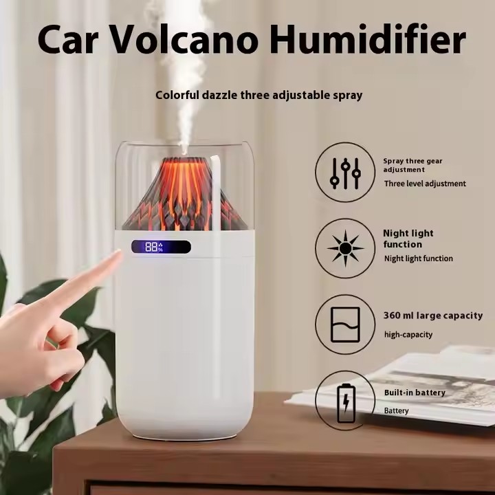 Mini Usb Coche Hogar Multifunción Mute Spray Volcano Llama Humidificador