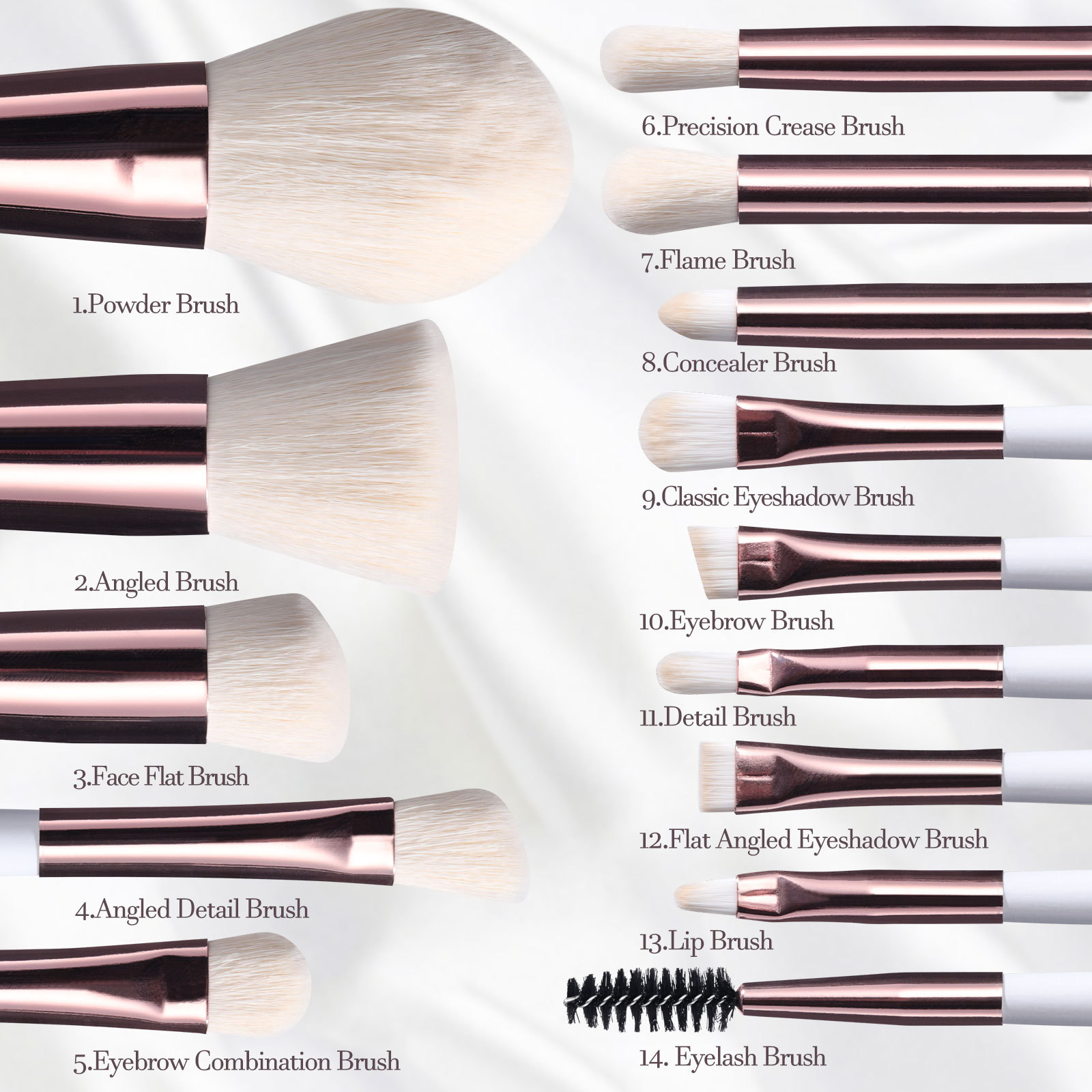 Sistema de cepillos cortos portátiles del maquillaje 14pcs con el espejo recargable 