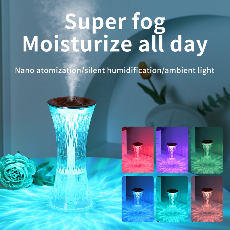 Humidificadores de lámpara de mesa de cristal de diamante con cambio automático de 7 colores para dormitorio