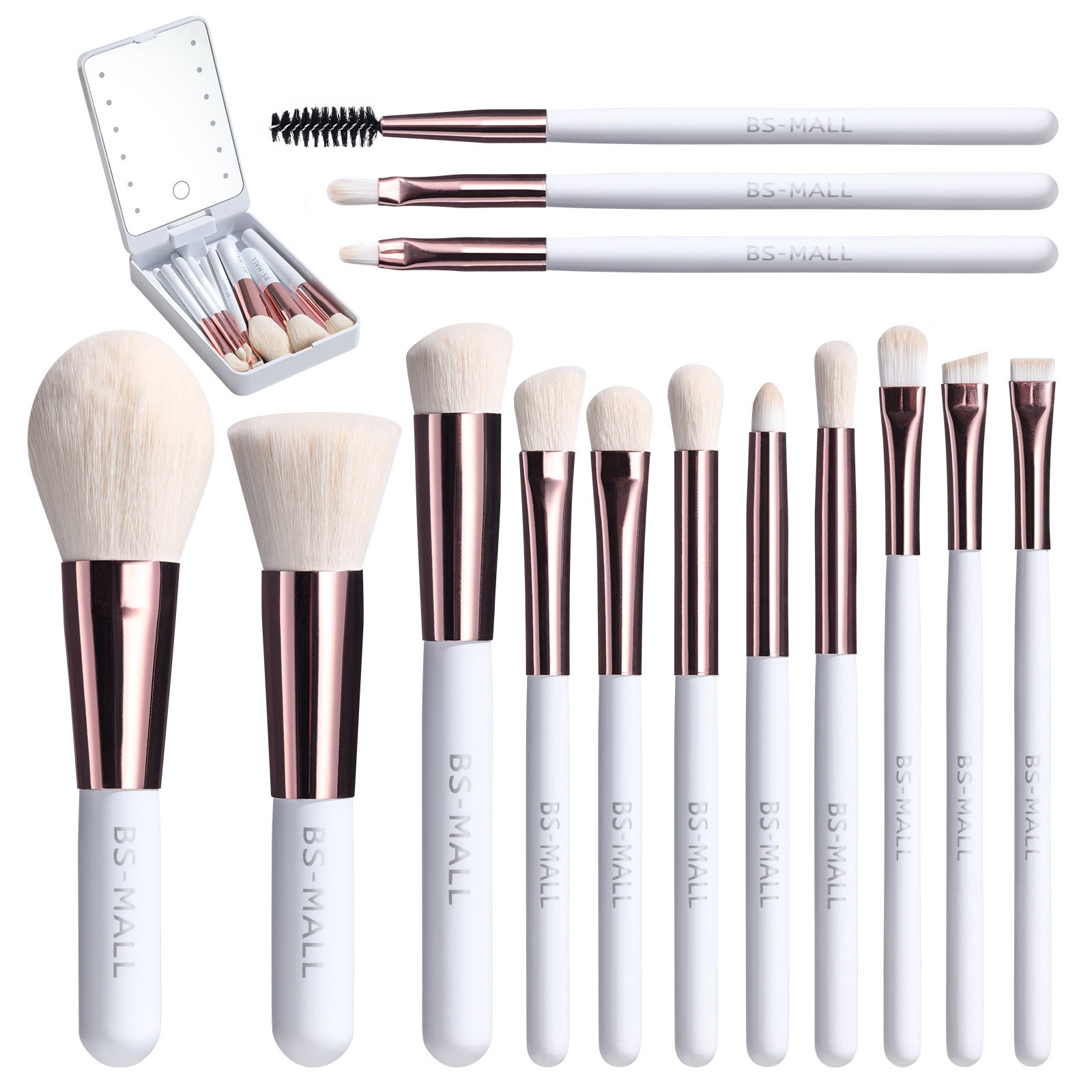 Sistema de cepillos cortos portátiles del maquillaje 14pcs con el espejo recargable 