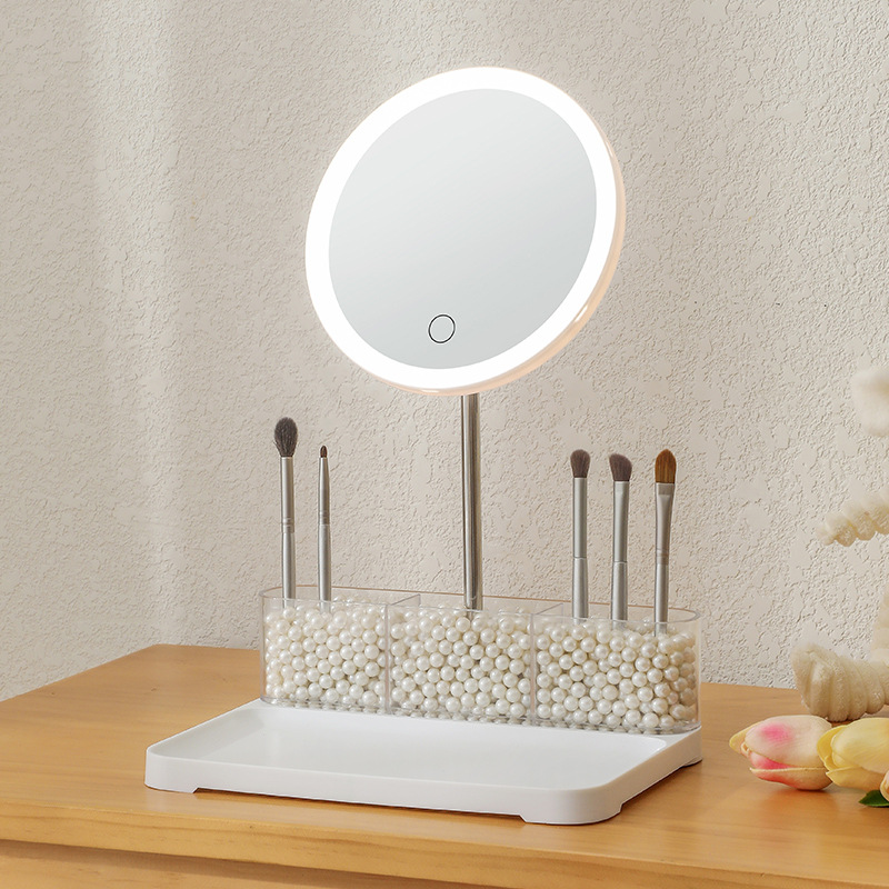 Espejo de maquillaje de sobremesa LED recargable inteligente con control táctil 