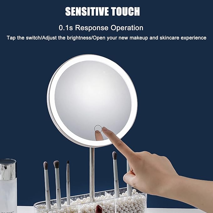 Espejo de maquillaje de sobremesa LED recargable inteligente con control táctil 