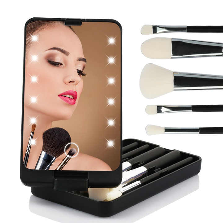 Sistema de cepillo de las sombras de ojos del polvo de la base del maquillaje del viaje con el espejo ligero llevado