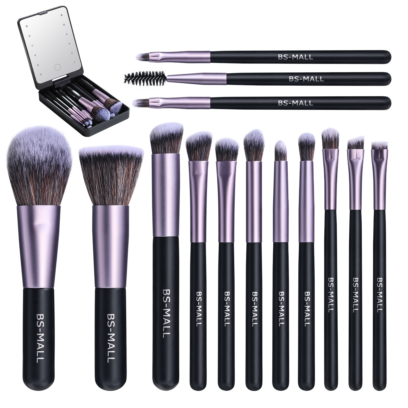 Sistema de cepillos cortos portátiles del maquillaje 14pcs con el espejo recargable 