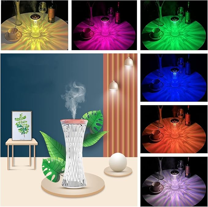 Humidificadores de lámpara de mesa de cristal de diamante con cambio automático de 7 colores para dormitorio