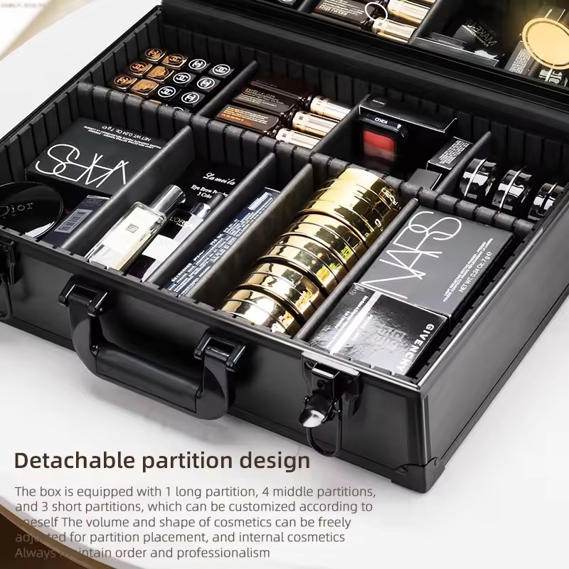 Organizador de estuche cosmético portátil de mano con espejo y luces