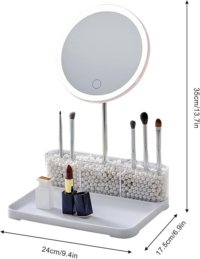 Espejo de maquillaje de sobremesa LED recargable inteligente con control táctil 